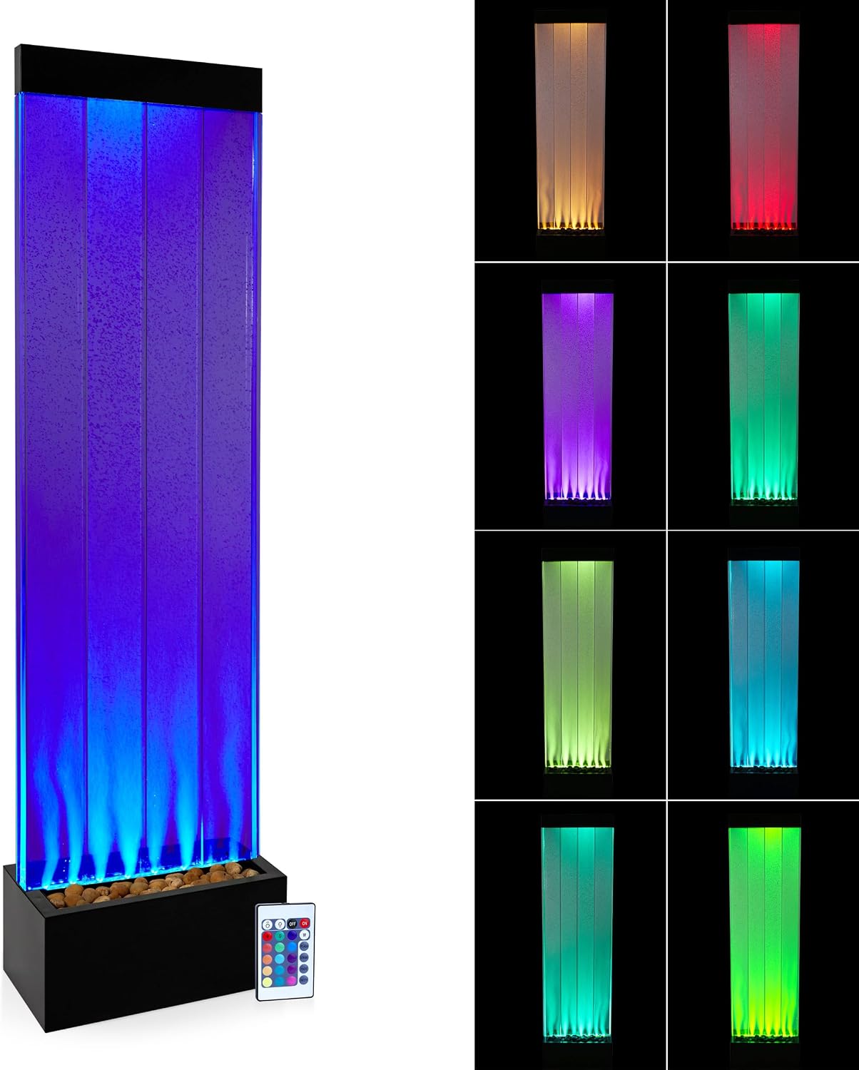 Alpine Corporation 72' Tall Indoor Floor Bubble Wall Fountain with Remote and Color-Changing LED Lights, Decorative Water Feature for Home or Office, Black