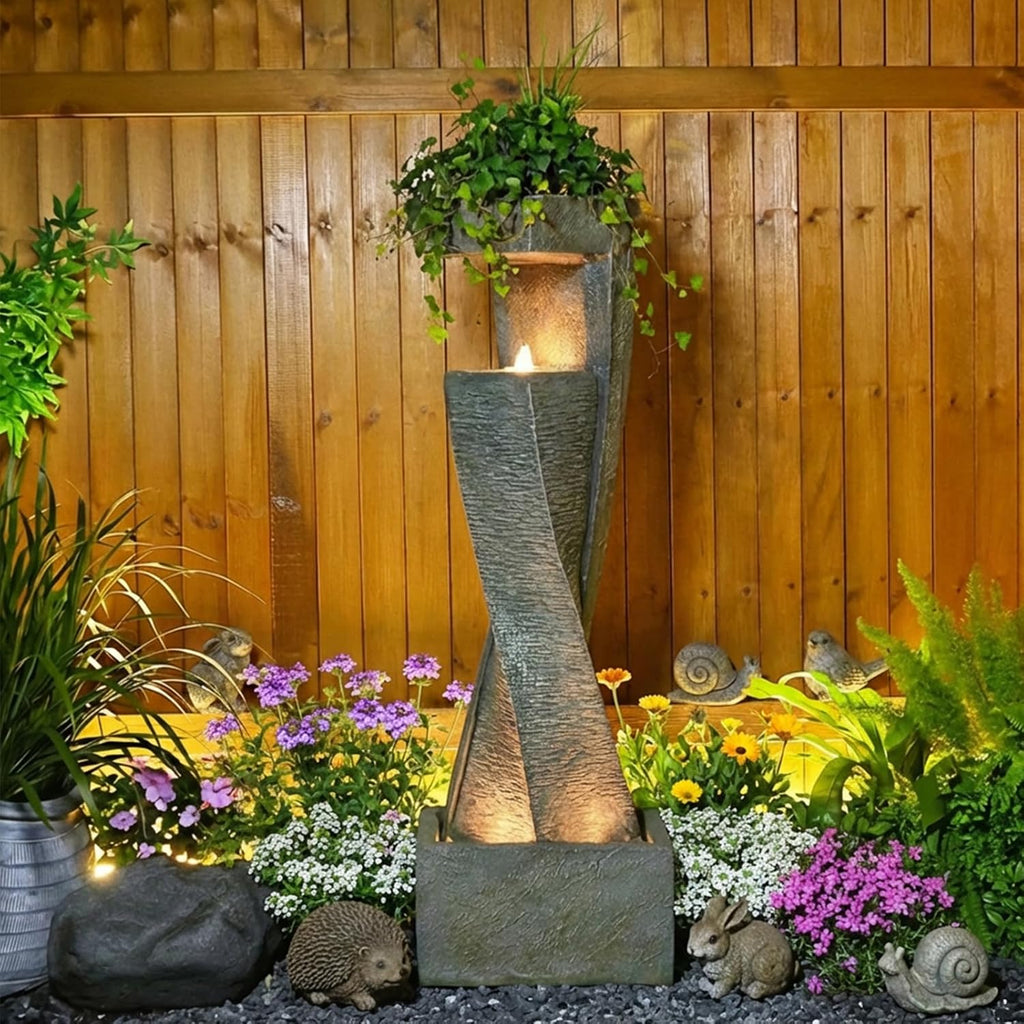 Bumilgar Garden Modern Outdoor Fountain, 47.2' Floor Standing Outdoor Water Fountains with Lights for Garden, Backyard, Patio, Porch, Deck and Home Art Decor
