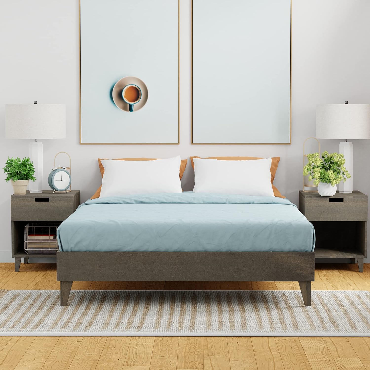 CARDINAL & CREST Wood Bed Frame - Made with 100% New Zealand Pine - Solid Mattress Platform Foundation Pressed Pine Slats - Easy Assembly - Queen - Grey Barn Wood