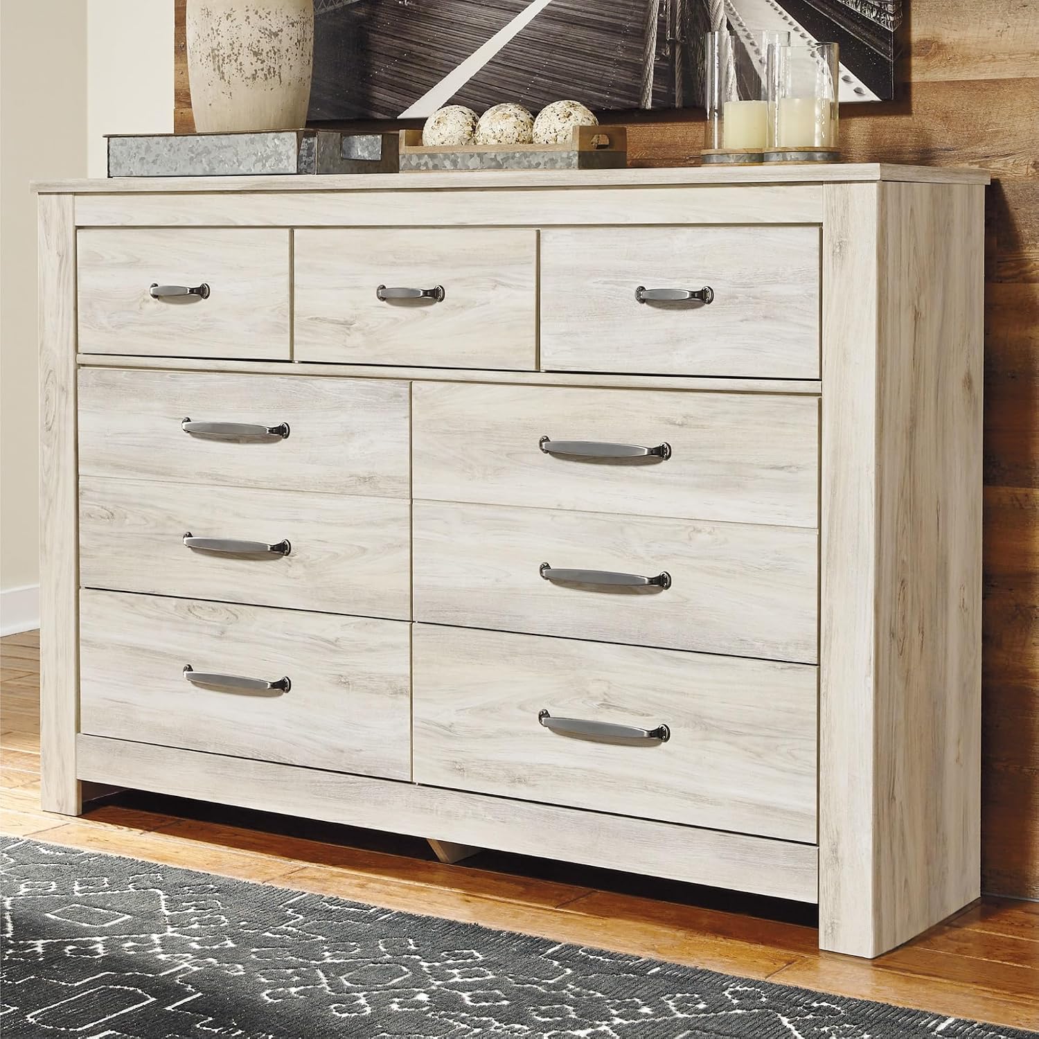 Signature Design by Ashley Bellaby Farmhouse 7 Drawer Dresser, Whitewash