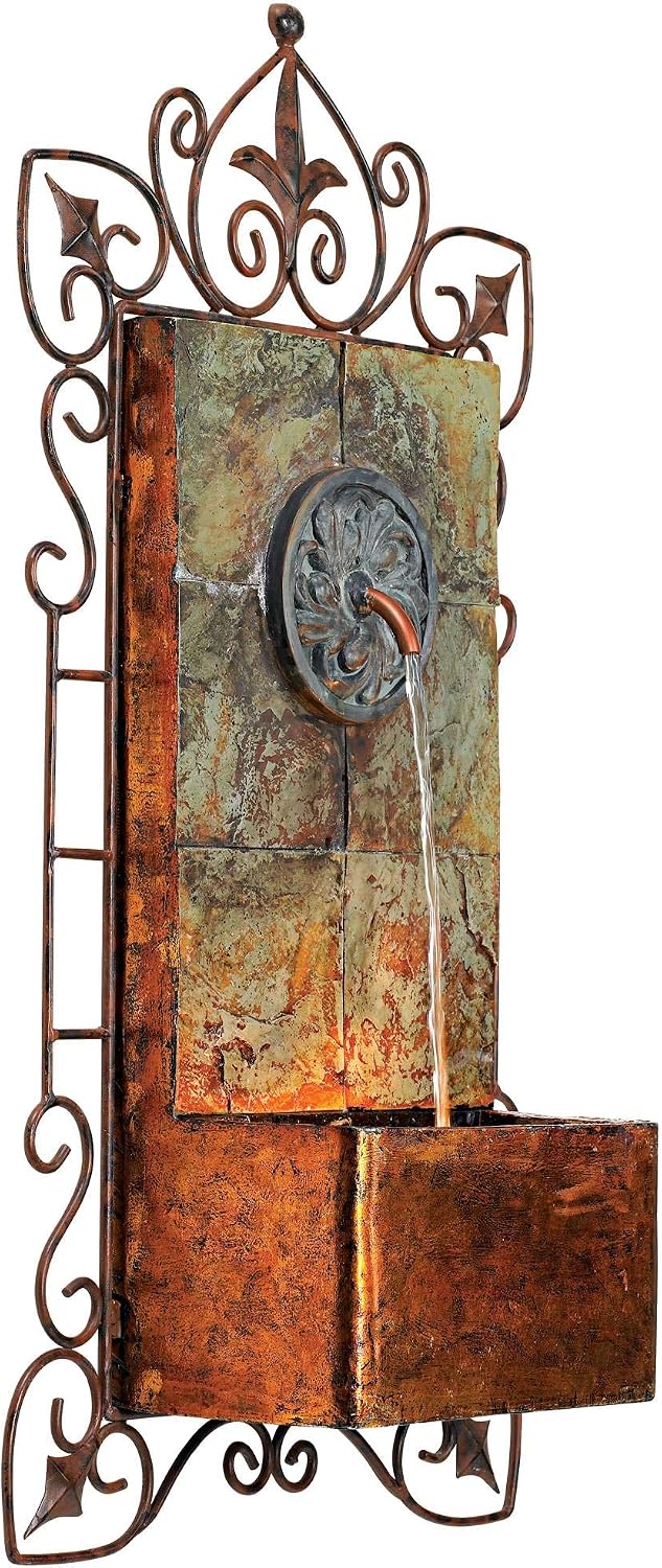 Ibizi 33' High Large Rustic Traditional Indoor Outdoor Decor Faux Stone Wall Fountain with Light LED Waterfall Iron Scroll Water Feature for Outside Garden Patio Yard Backyard Porch - John Timberland