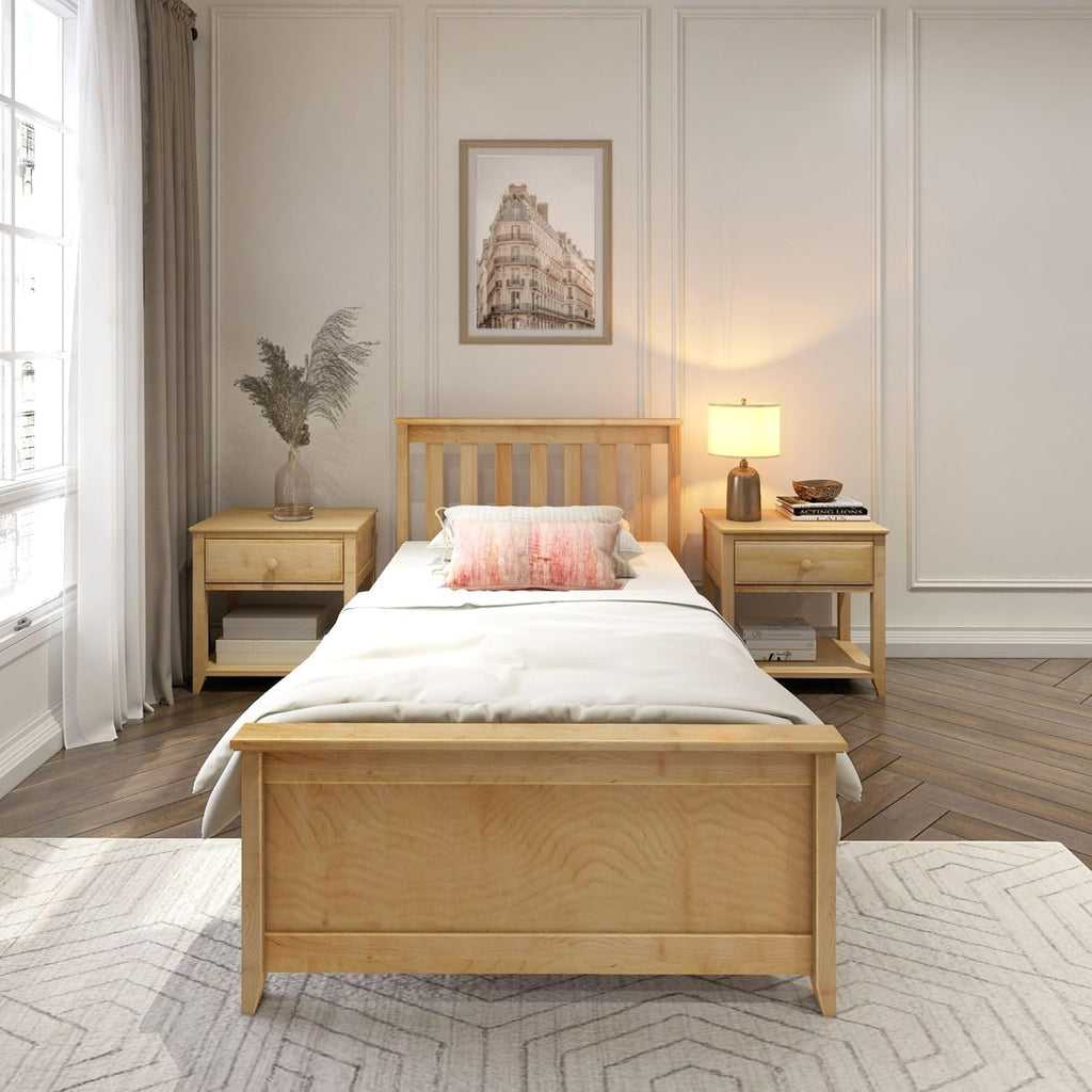 Plank+Beam Solid Wood Twin Bed Frame, Platform Bed with Headboard, Natural