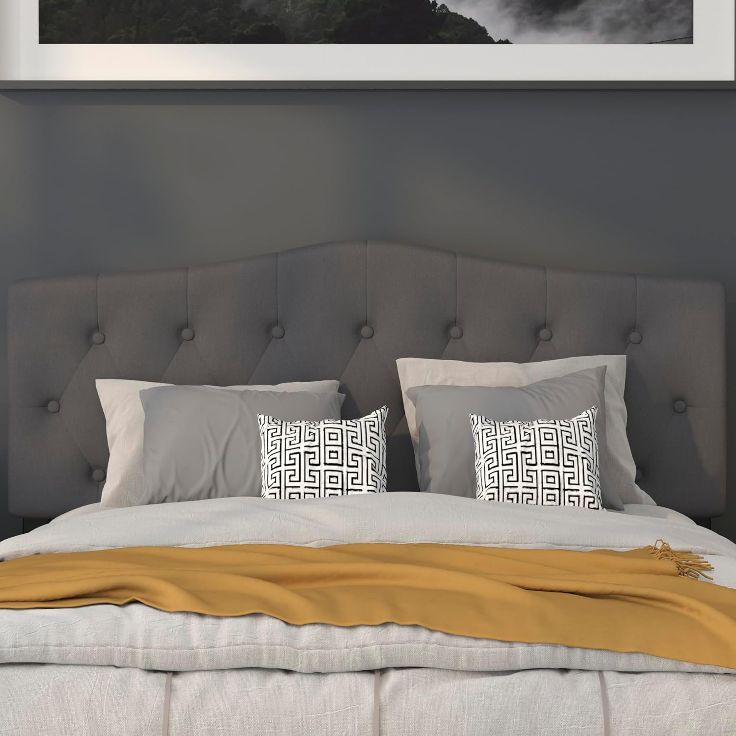 Flash Furniture Cambridge Tufted Upholstered Headboard for Queen Size Bed, Contemporary Fabric Tufted Headboard with Adjustable Height, Dark Gray