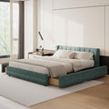 DEINPPA Queen Size Bed Frame with 4 Storage Drawers and Cloud Soft Headboard, Chenille Upholstered Grounded Wood Base Bed Frame, No Box Spring Needed-Blue+Green
