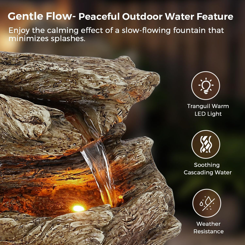 Jocoevol 32' High Outdoor Water Fountain, 5-Tiers Cascading Rock Waterfall Fountain with LED Lights for Garden, Patio, Yard Decor, Soothing Tranquility for Any Outdoor Living Space