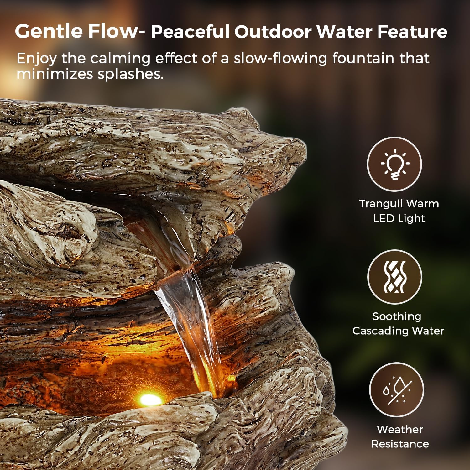 Jocoevol 32' High Outdoor Water Fountain, 5-Tiers Cascading Rock Waterfall Fountain with LED Lights for Garden, Patio, Yard Decor, Soothing Tranquility for Any Outdoor Living Space