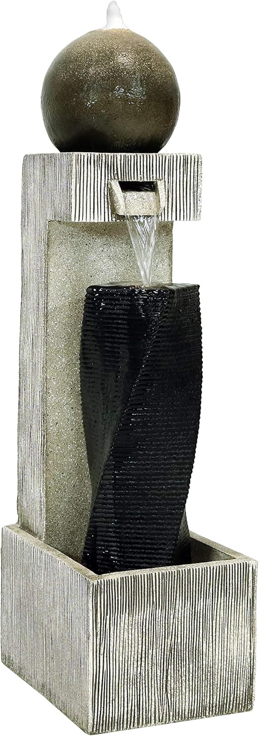 Sunnydaze Modern Artistry 35-Inch Outdoor Water Fountain - LED Lights - Electric Submersible Pump with Adjustable Flow