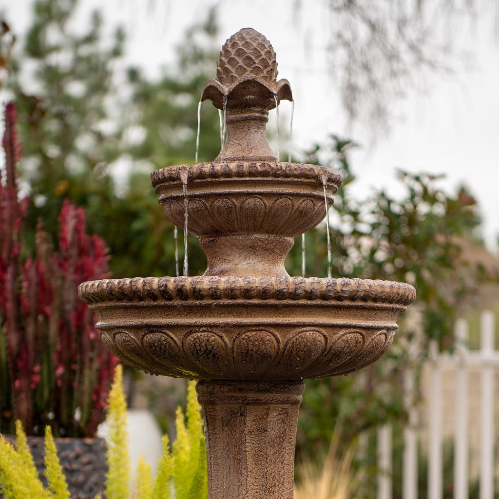 XBrand 39' Solar Water Fountain, 2-Tier Outdoor Sand Stone Resin with Solar Panel & Pump for Home Garden Yard Decor