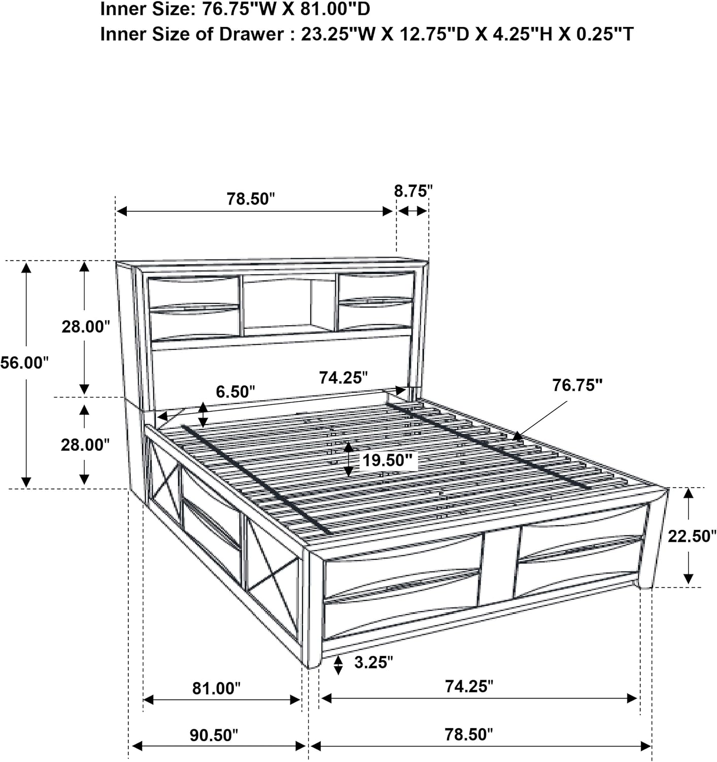 Coaster Home Furnishings Briana Transitional 4-Piece Bedroom Set Eastern King Size Storage Bookcase Bed Frame 56-inch Headboard Black 202701KE-S4