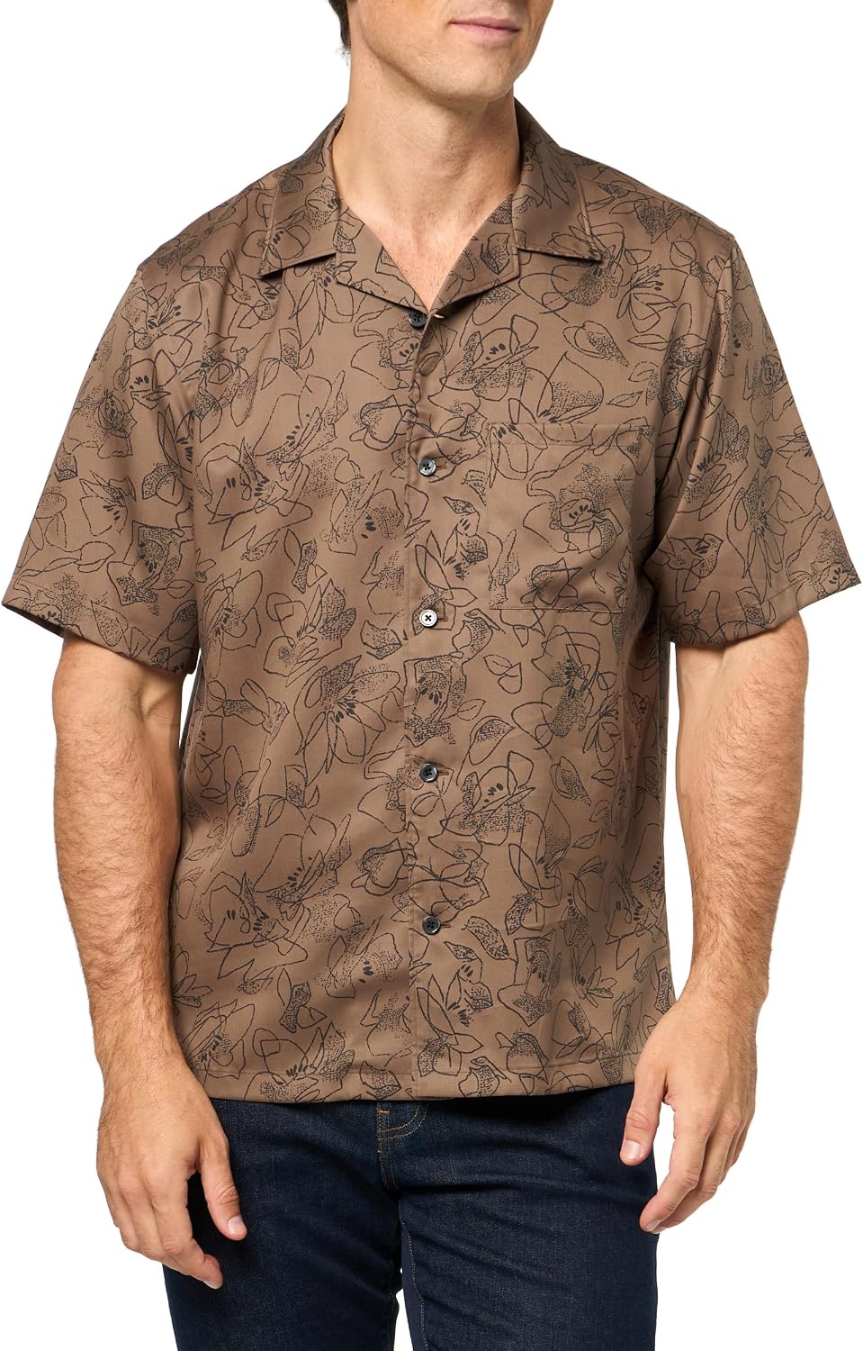 Theory Men's Noll Short Sleeve Camp Collar in Floral Outline