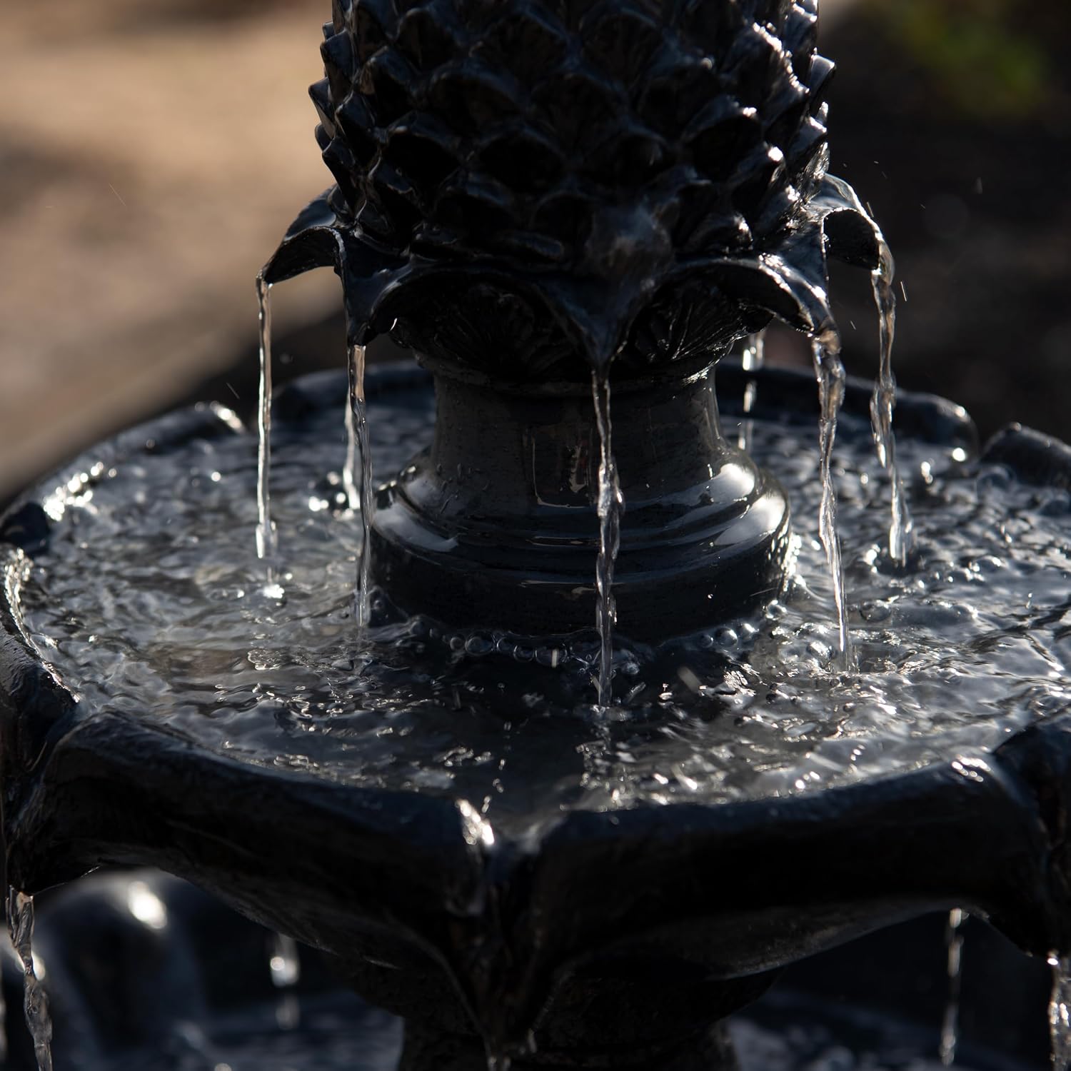 XBrand 44' Solar Powered 2-Tier Outdoor Water Fountain, Fiberglass Resin Fountain with Solar Panel and Auto Shut-Off Pump, Black