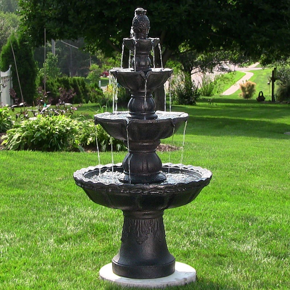 Sunnydaze Pineapple 52-Inch 4-Tier Outdoor Water Fountain - Tall Outdoor Fountain for Garden, Patio or Yard - Black