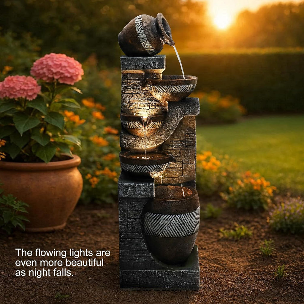 Naturefalls 42.5' Tall Outdoor Water Fountain and Waterfalls - Large Garden Fountain with LED Lights, 5-Tier Cascading, Indoor and Outdoor Fountains for Garden, Patio, Deck, Porch, Backyard and Home