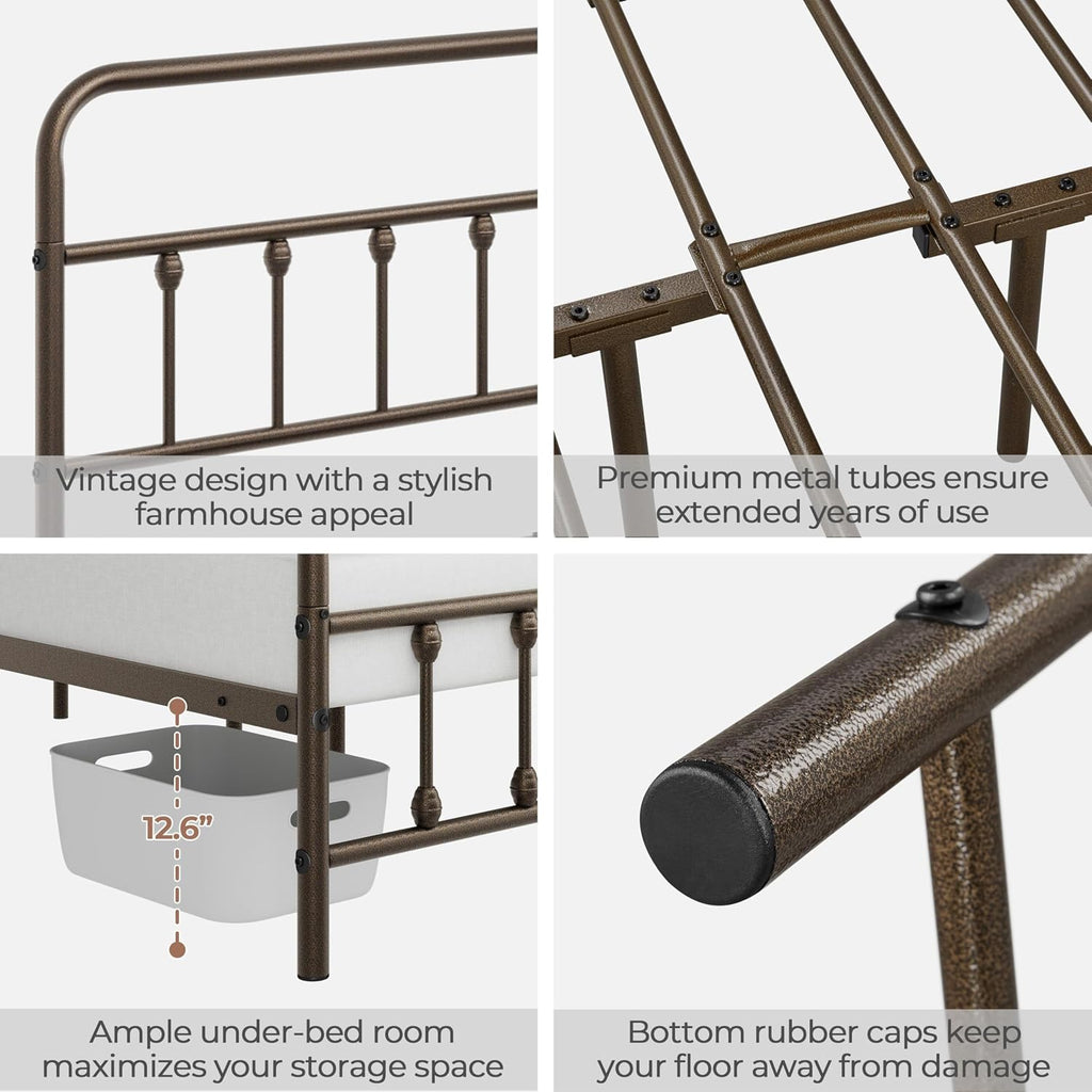 Topeakmart Full Size Victorian Style Metal Bed Frame with Headboard/Mattress Foundation/No Box Spring Needed/Under Bed Storage/Strong Slat Support Bronze