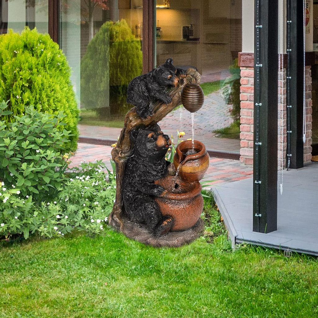Ferrisland Outdoor Fountain Black Bears Garden Water Fountain Outdoor Water Feature Resin for Garden Patio Yard Deck Home Lawn Porch House Relaxation Exterior Balcony