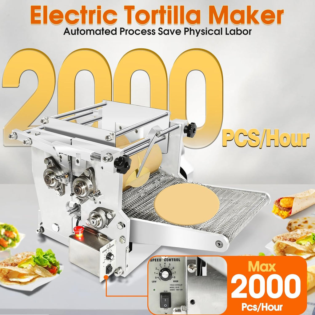 Electric Tortilla Maker, Automatic Corn Tortilla Making Machine with Non-Stick Coating & 2 Molds(4in/6in), Customize Thickness (1.5-5mm), Chapatti Machine for Sopes Roti Pita Tortilla Pizza