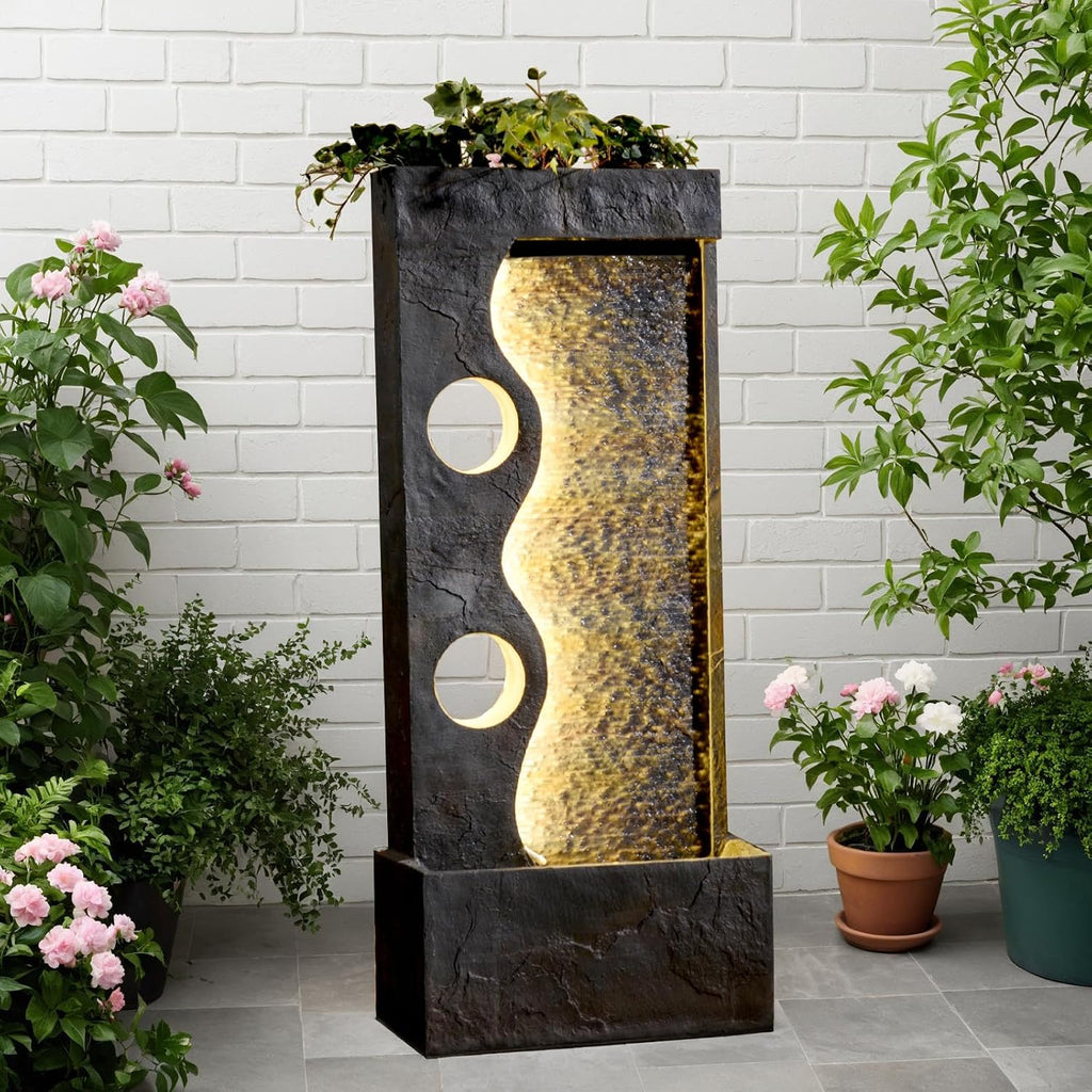 46.8' H Water Fountain Outdoor Water Fall Fountains Indoor Waterfall Modern Fountain with LED Lights Floor-Standing for Outside Garden, Patio, Backyard, Deck, Porch, Landscaping, Balconies