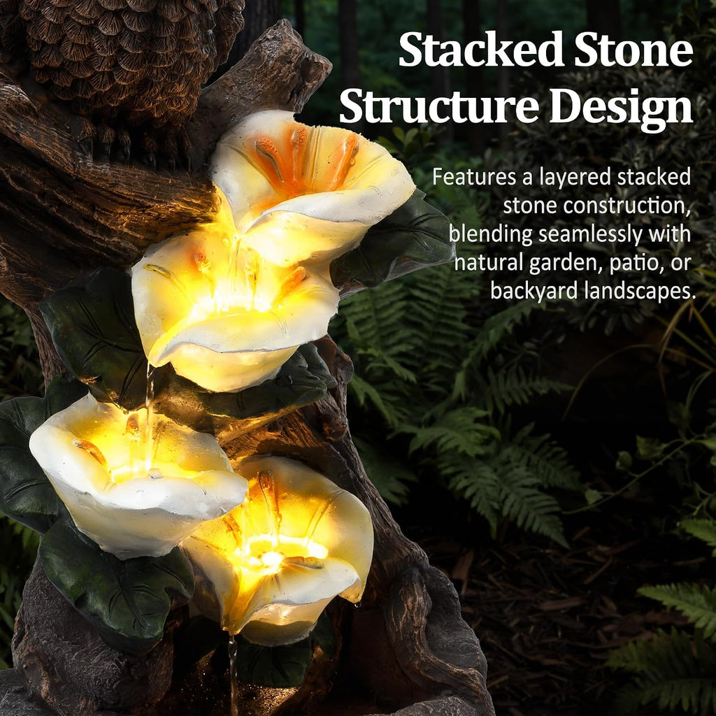 28.3' Tall Outdoor Water Fountain, 5 Tier Cascading Bowls and Stacked Water Fountain with LED Lights, for Yard Décor, Backyard, Patio and Deck (28.3'')