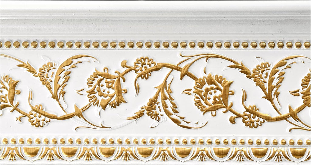 6-Piece Crown Molding Crown Decor Set, Molding Trim for Walls, 94 Inches, Gold Floral on French White