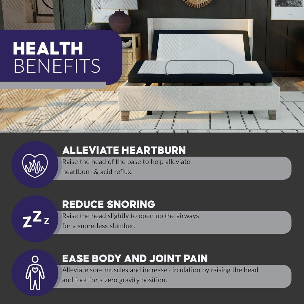 Blissful Nights King e3 Adjustable Bed Base Frame with Head and Foot Incline, Wireless Remote Control, Easy Assembly, and 10 Year Warranty