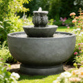Sunlinua Small Modern Outdoor Water Fountain with Led Lights 3-Tiers Cascading Waterfall Feature with Quiet Pump Floor Water Fountain for Patio Garden Backyard Decking Home and Indoor Décor Gray