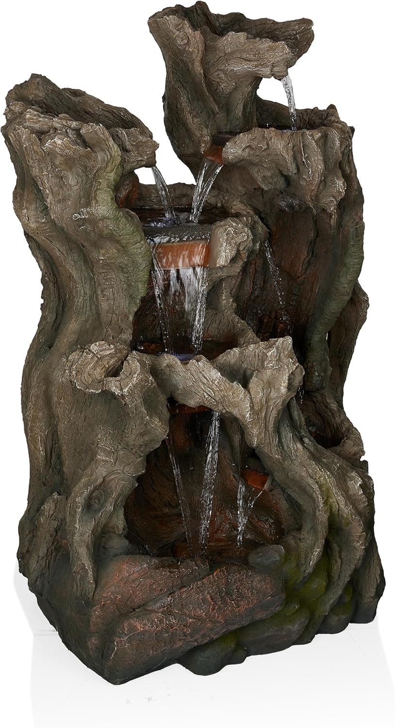 Alpine Corporation WIN1398 Outdoor Cascading Willow Tree Floor Fountain with Cool White LED Lights, 53' Tall