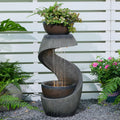 31.9' S-Shaped Outdoor Water Fountain with Lights – Resin Waterfall Fountain Outdoor with Planter Bowl, Modern Grey Garden Water Feature for Patio, Balcony, Yard, Home Decor