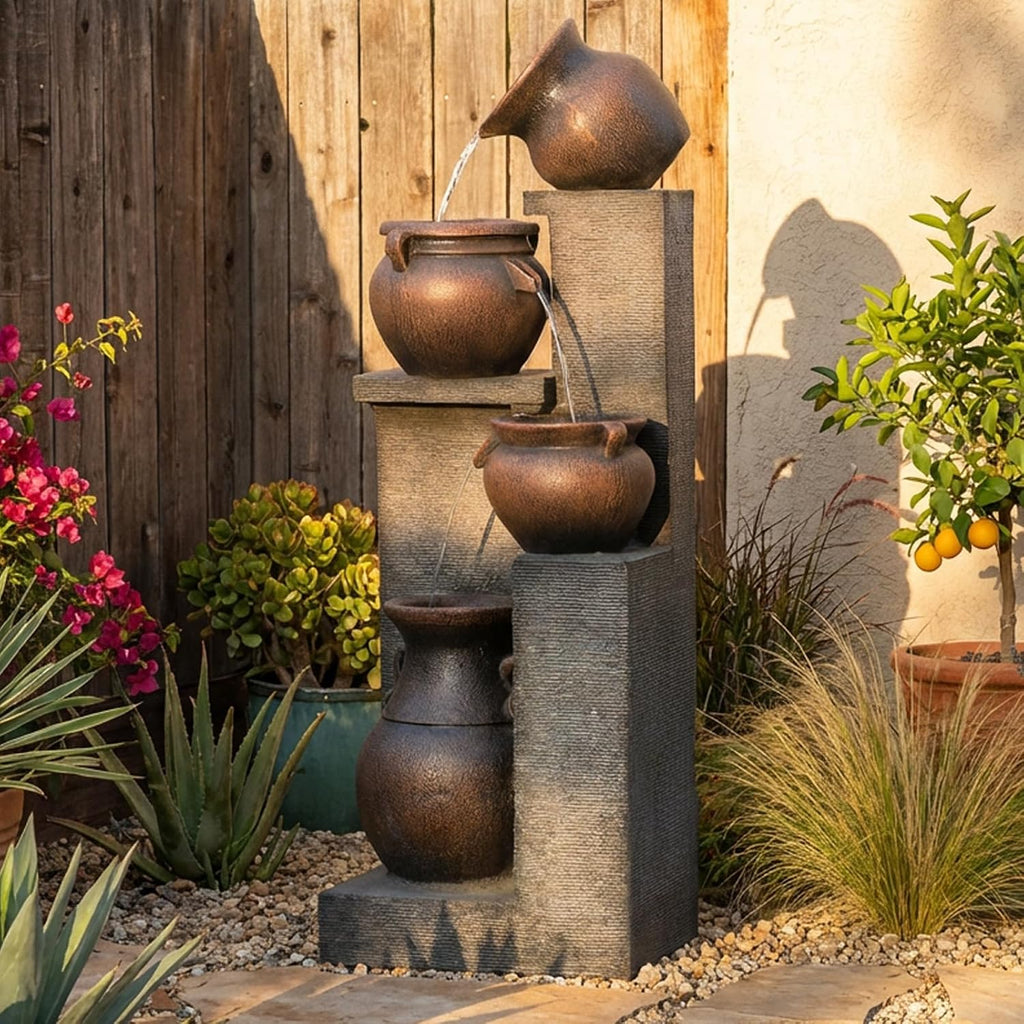Bumilgar 53''H Water Fountain Outdoor Garden Fountain Large- 4 Tiered Cascading Bowls and Outdoor Fountains and Waterfalls with Lights for Garden, Patio, Backyard, Porch Home Art Decor