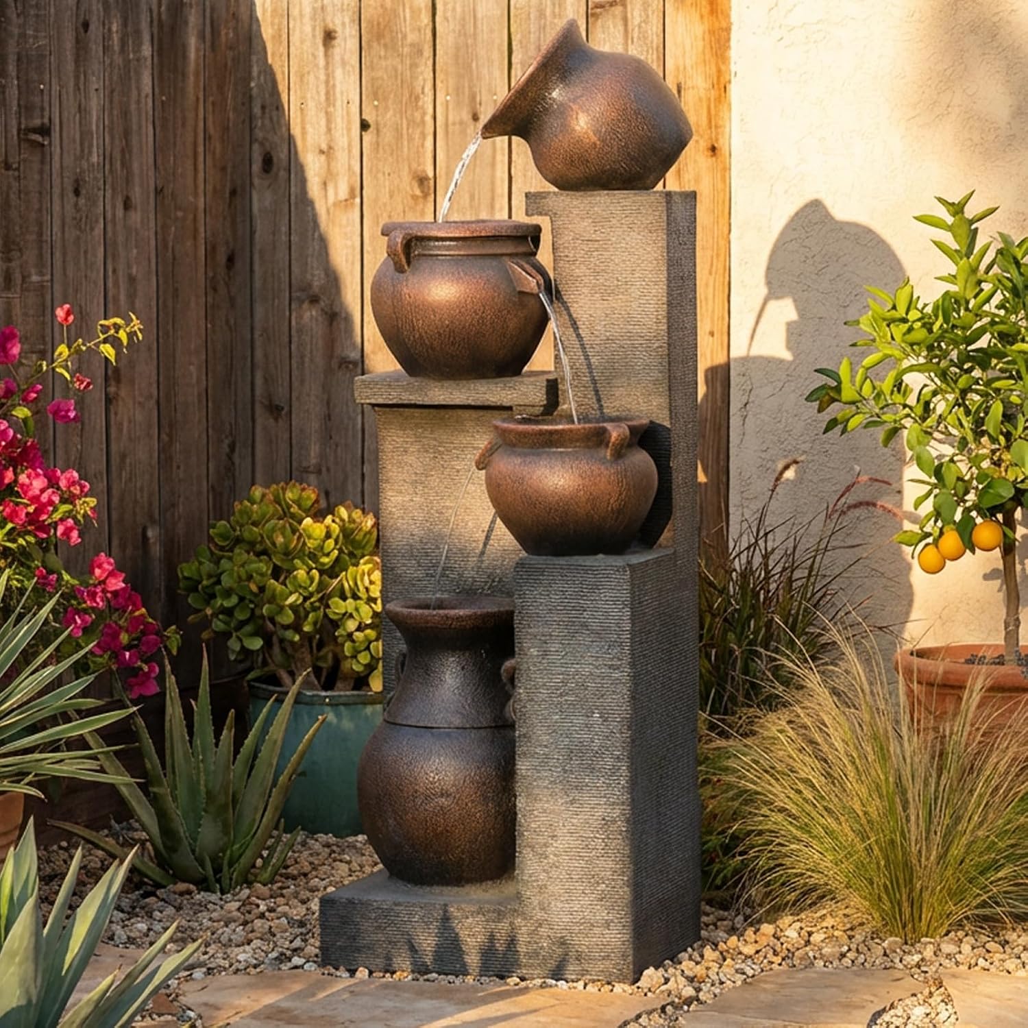 Bumilgar 53''H Water Fountain Outdoor Garden Fountain Large- 4 Tiered Cascading Bowls and Outdoor Fountains and Waterfalls with Lights for Garden, Patio, Backyard, Porch Home Art Decor