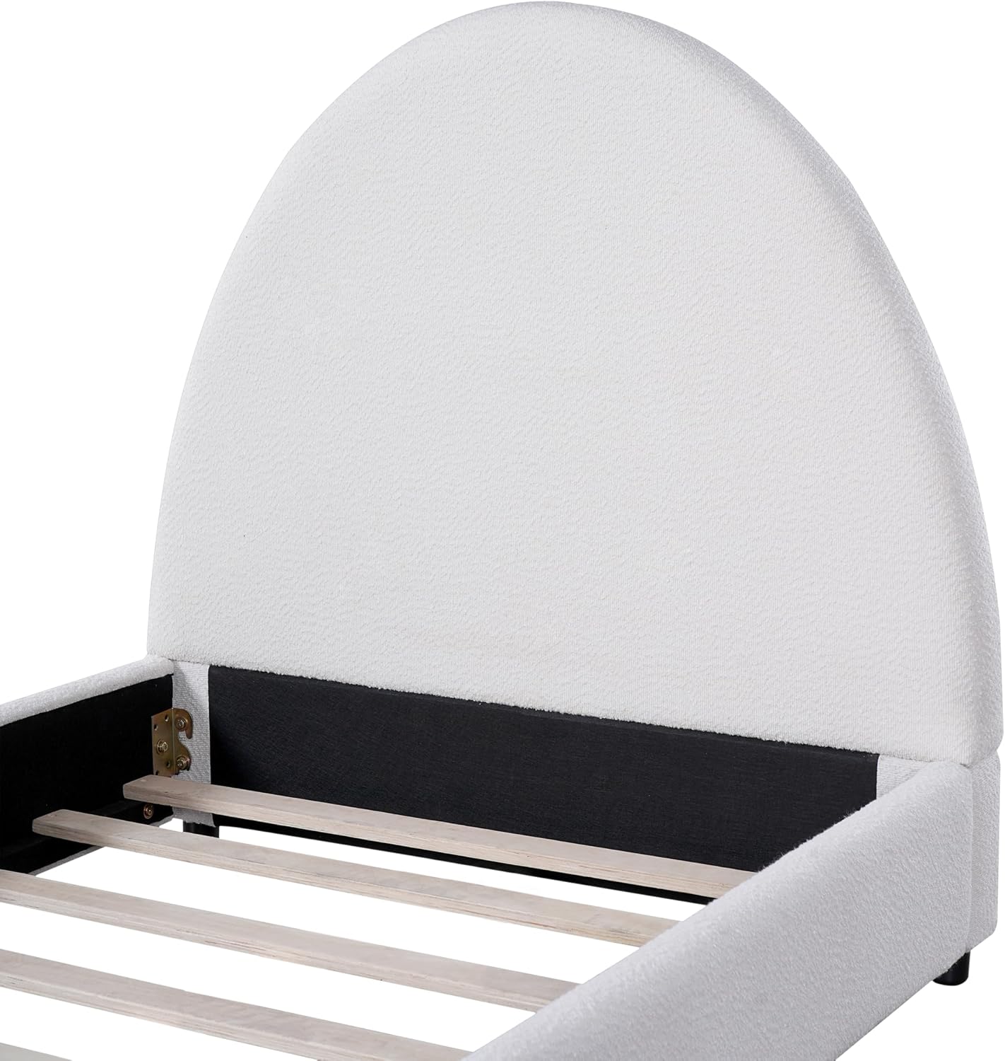 JIVOIT Modern Twin Size Bed Frame with Curved Round Headboard, Boucle Upholstered Platform Bed Frame with Sturdy Support Slats, No Box Spring Needed