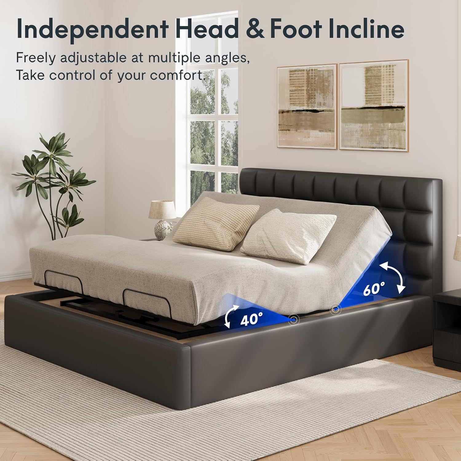 FLEXISPOT S3K-Lite King Size Adjustable Bed Frame Base, Zero Clearance, Independent Head & Foot Incline, Zero Gravity, Wireless Remote, 12'' Legs, Easy Assemble, 5-Year Warranty, 750 lbs.
