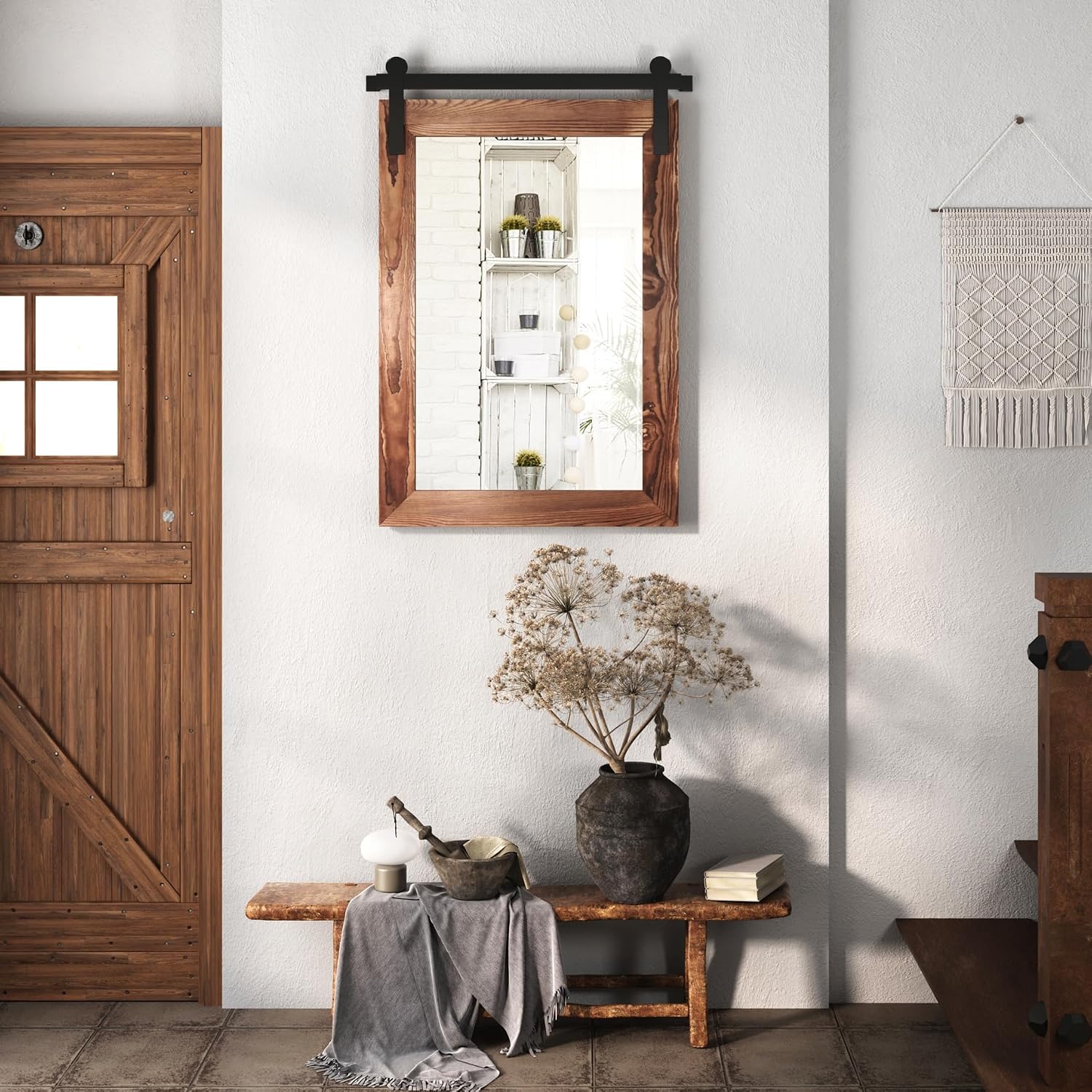 COGOOD Bathroom Mirrors for Over Sink - 42' x 29' Farmhouse Barn Door Mirror for Living Room, Entryway, Bedroom, Vanity Wall Decor Brown