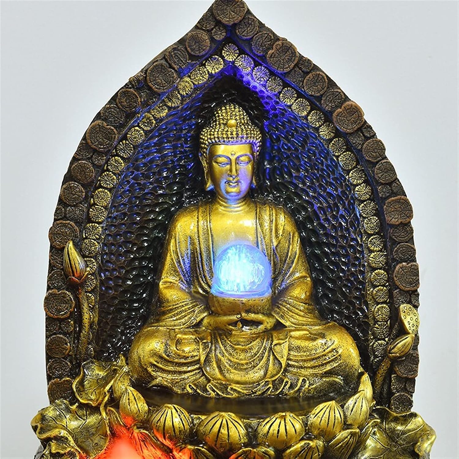 Indoor Tabletop Fountains Tabletop Water Fountain-Sitting Buddha Statue with Crystal Ball - Indoor Meditating Buddha Water Fountain Living Room Office Lucky Decor Decoration Meditation Fountain