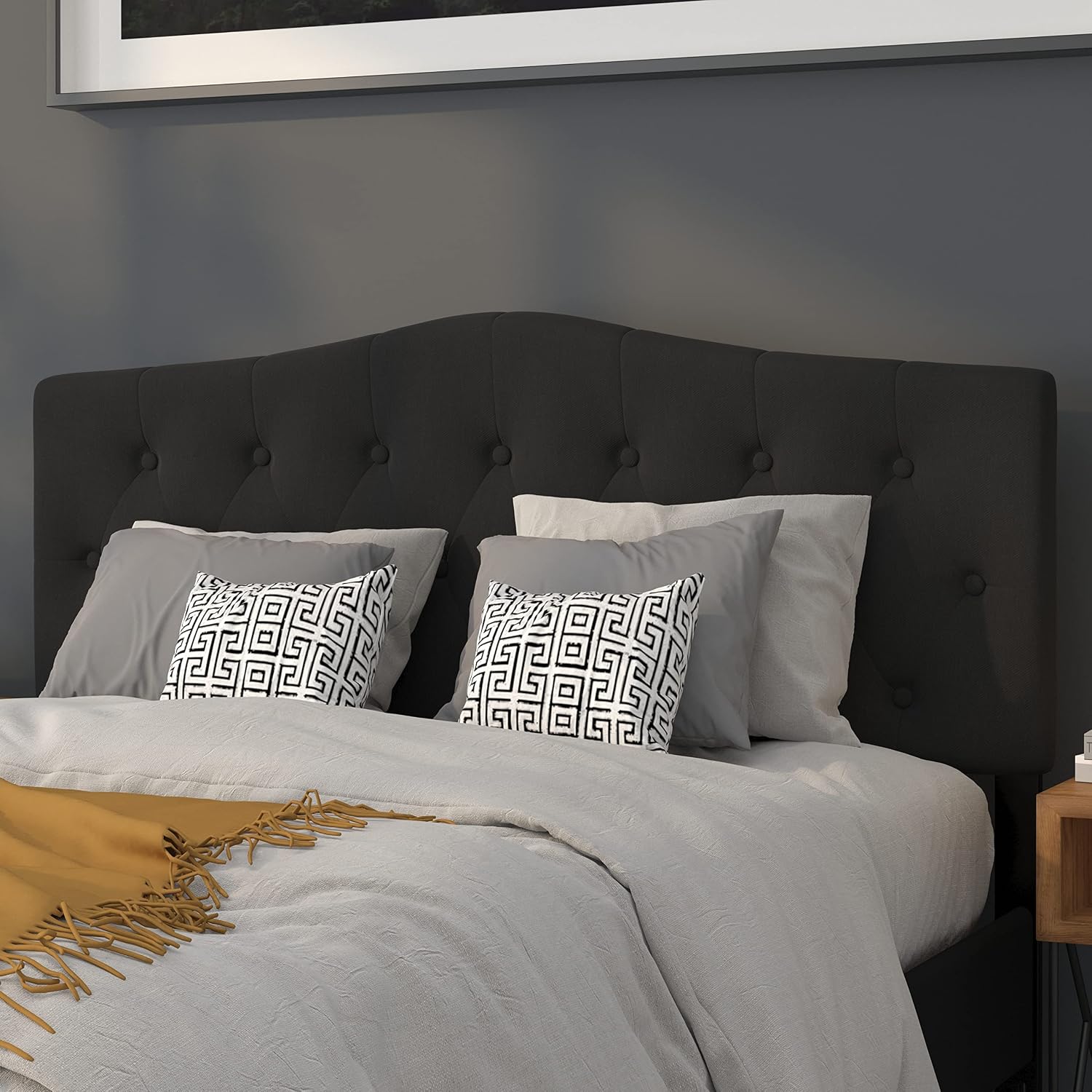 Flash Furniture Cambridge Tufted Upholstered Queen Size Headboard in Black Fabric