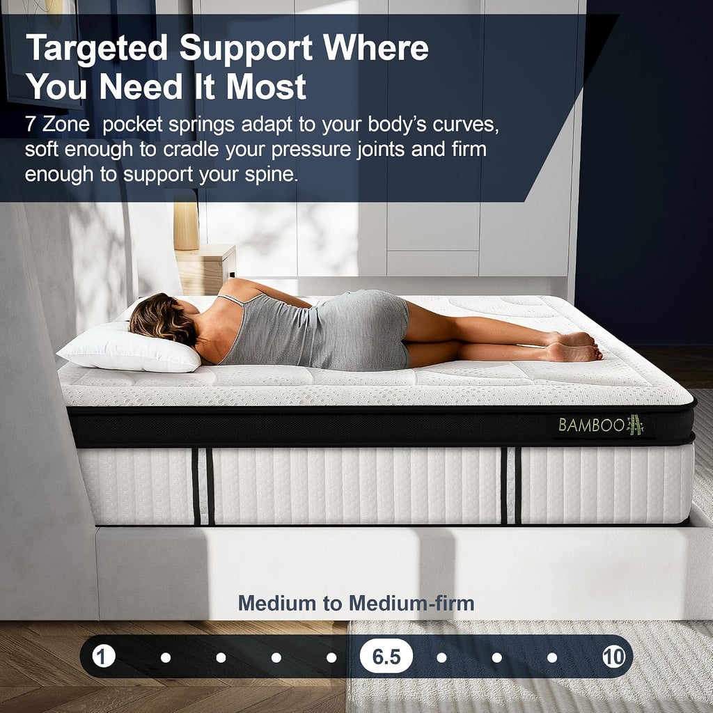 Suiforlun Queen Mattress, 14 Inch Euro Top Gel Memory Foam and Pocket Coils Innerspring Hybrid Mattress Queen with 7 Premium Layers, Targeted Support, Medium Firm, 120 Nights Trial, 60'*80'