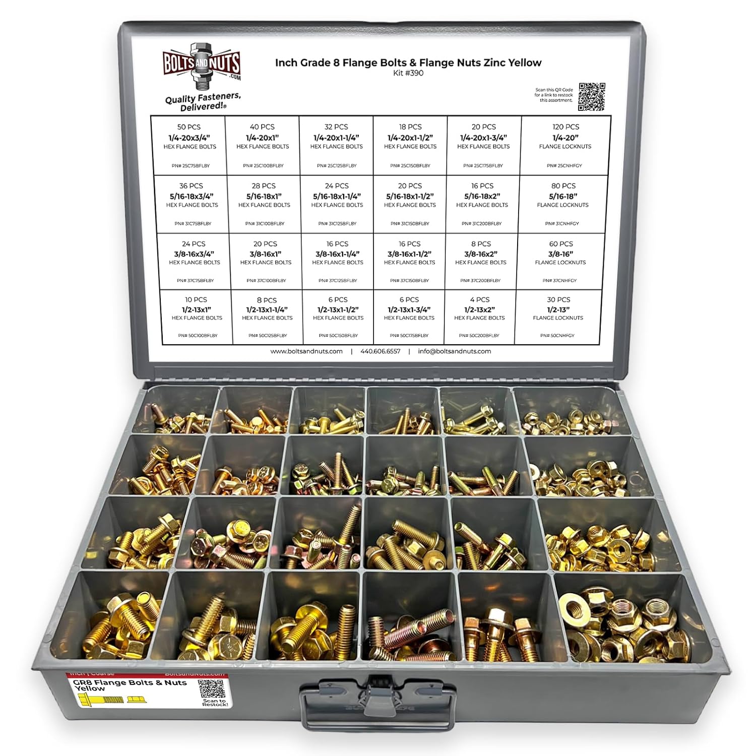 Inch Grade 8 Hex Flange Bolts & Flange Lock Nuts Zinc Yellow Assortment - 693PCS