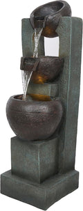 Alpine Corporation TZL400 34' 3 Tier Basin Cascading Fountain with LED Lights, Elegant Outdoor Water Feature for Garden, Patio, Yard & Outdoor Spaces, Relaxing Waterfall Fountain, Gray