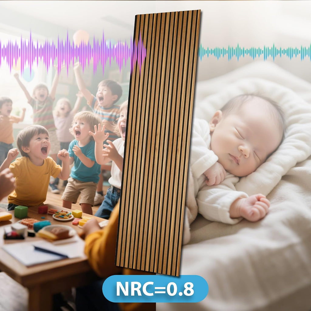 Art3d 2 Pack 94.5 x 24 inch Wood Slat Acoustic Panels for Wall & Ceiling - 31 sq.ft 3D Fluted Sound Absorbing Panel with Wood Finish, Teak