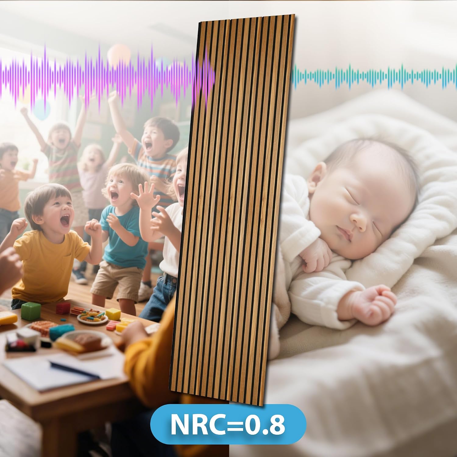 Art3d 2 Pack 94.5 x 24 inch Wood Slat Acoustic Panels for Wall & Ceiling - 31 sq.ft 3D Fluted Sound Absorbing Panel with Wood Finish, Teak