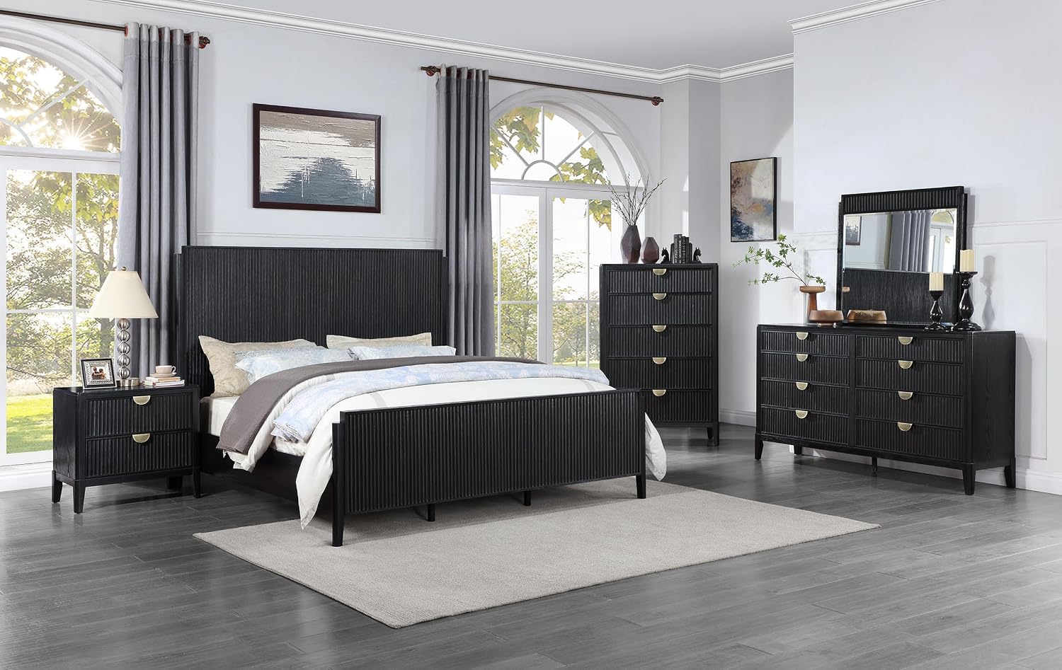 Coaster Home Furnishings Brookmead Transitional 5-Piece Bedroom Set Queen Size Panel Bed Frame 60-inch Headboard Black 224711Q-S5