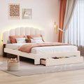 KLMM Chic Teddy Fleece Queen Size Upholstered Platform Bed with Drawer,LED Lights and 2 USB Ports,for Kids Teens Adults Bedroom Use (Beige@Drawer, Queen)
