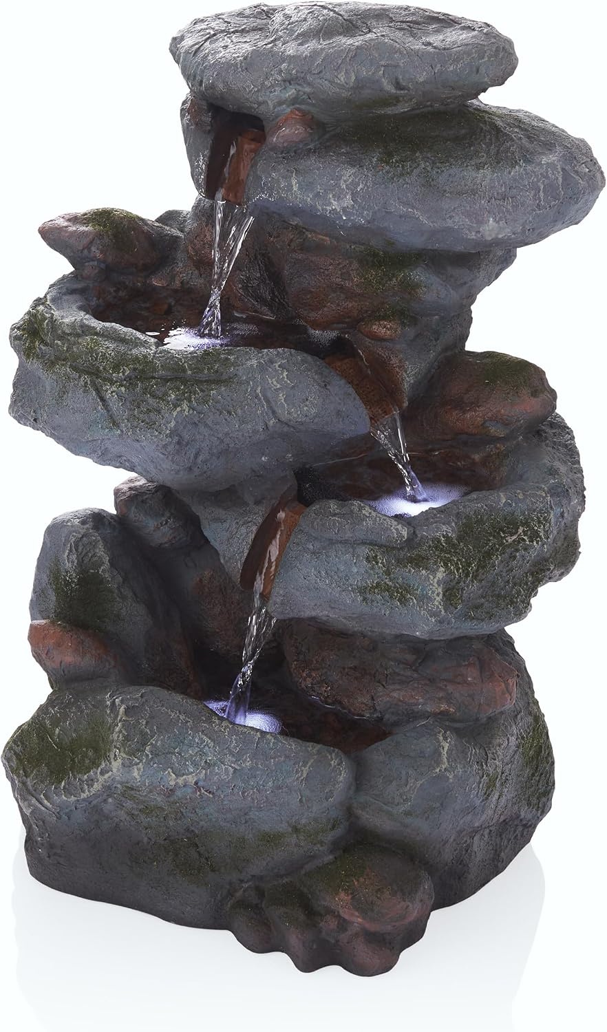 Alpine Corporation 22' Tall 3-Tier Outdoor Rock Waterfall Fountain with LED Lights, Natural Stone Look for Garden, Patio, Yard & Porch Decor, Gray
