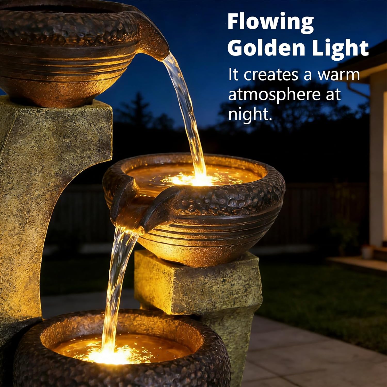 Naturefalls 40' Tall Outdoor Water Fountain and Waterfalls - Large Garden Fountain with LED Lights, 4-Tier Crocks, Indoor and Outdoor Fountains for Garden, Patio, Deck, Porch, Backyard and Home, Gray