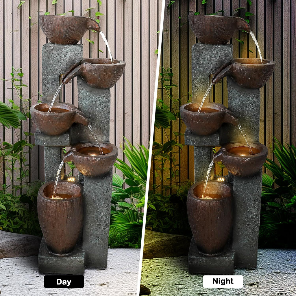 Naturefalls 39' H Modern Outdoor Fountain - 5 Crocks Outdoor Garden Fountains with Contemporary Design&LED Light for Garden, Patio, Deck, Porch, Backyard and Home Art Decor