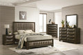 KB Designs – 5-Piece Contemporary Bedroom Set with King or Queen Size Upholstered Bed, Dresser, Mirror, Chest and Nightstand, Channel Tufted Headboard and Footboard Design, Walnut Finish