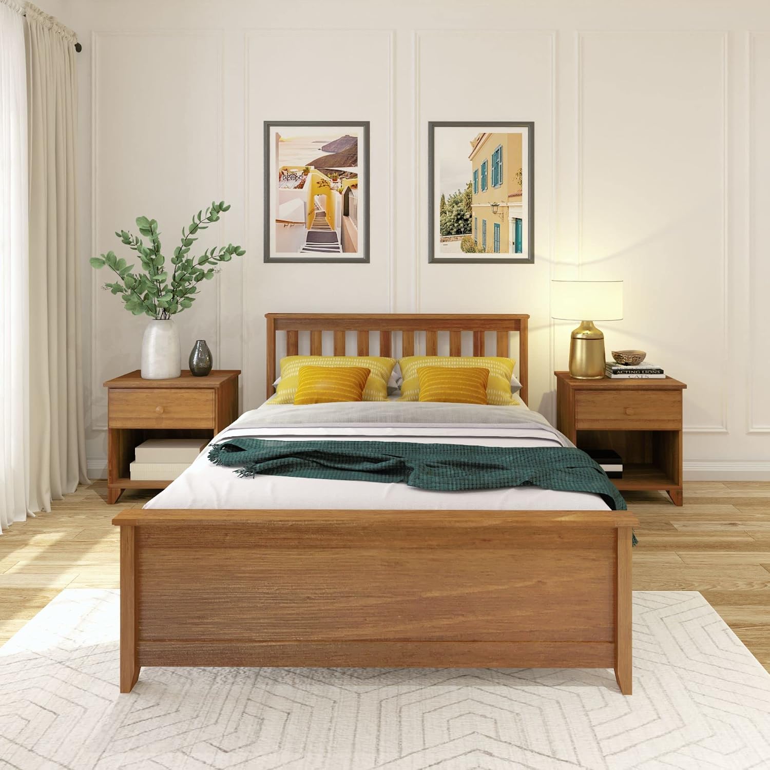 Plank+Beam Solid Wood Full Bed Frame, Platform Bed with Headboard, Pecan