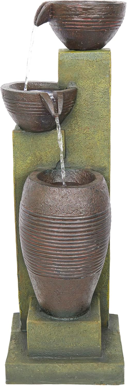 Alpine Corporation 32' Tall 3 Tier Basins Water Fountain with LED Lights, Waterfall Decor, Elegant Cascading Water Feature for Garden, Patio, Yard & Outdoor Spaces, Multi-Color