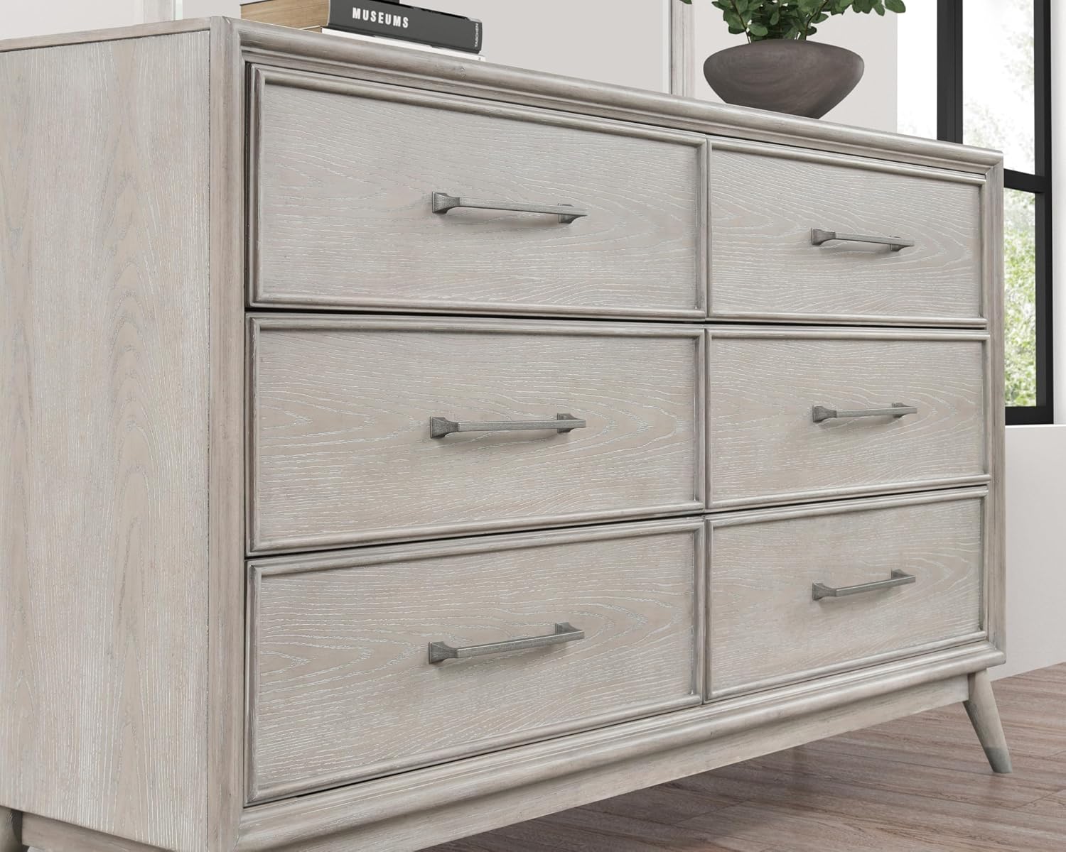 Roundhill Furniture Seluna 5-Piece Bedroom Set with Touch LED Lighting, Gray Oak Finish, Queen