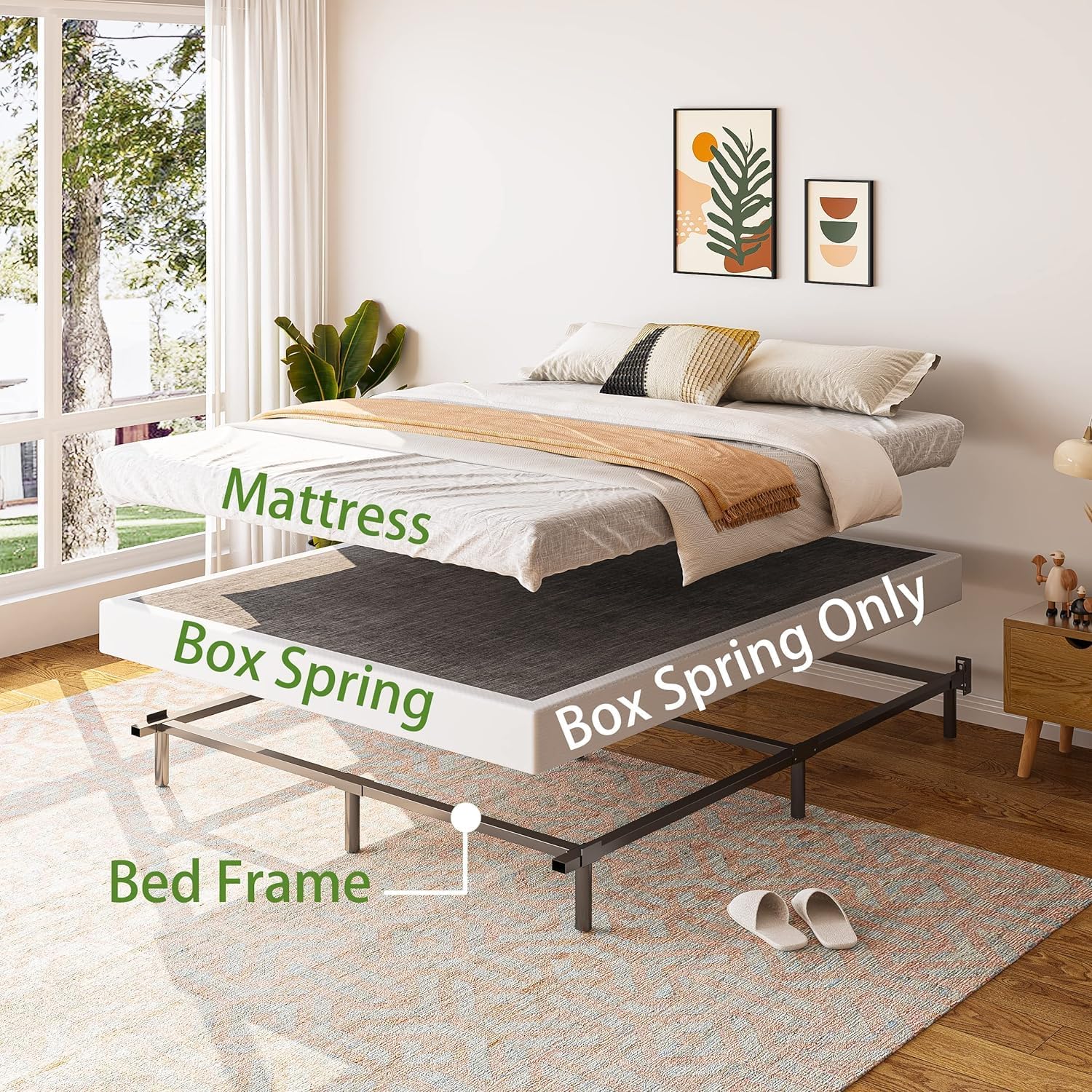 King Box Spring 5 Inch Low Profile Heavy Duty Metal | Easy Clean Fabric, Non-Slip, Noise Free, Easy Assembly, U.S. Standard