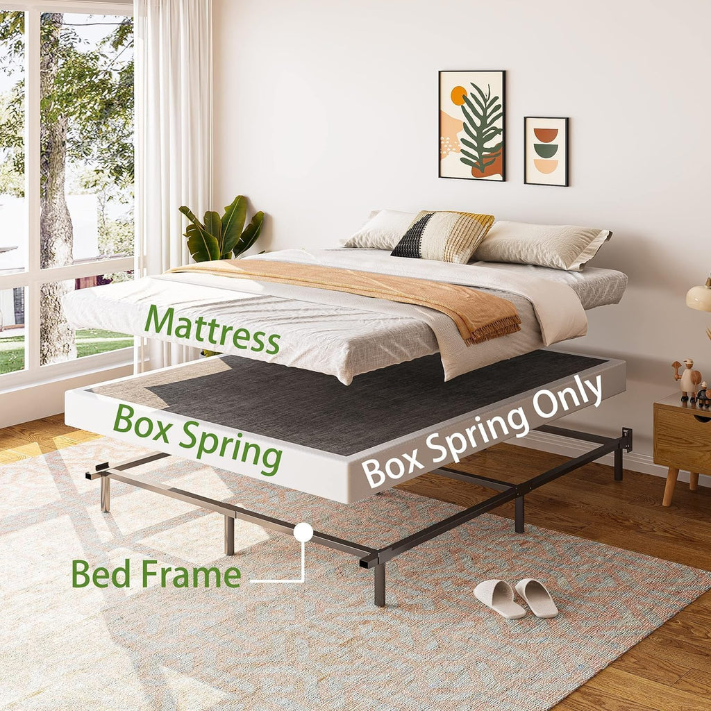 Cal King Box Spring Only, 5 Inch Low Profile Heavy Duty Metal Structure with Easy Clean Fabric Bed Cover, Non-Slip, Noise Free, Easy Assembly (California King)